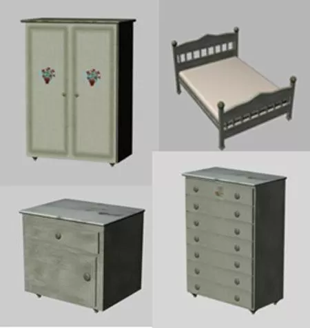 Double Bed, Wooden Frame 3d model