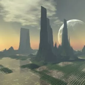 Fantasy Landscape With Big Moon 3d model