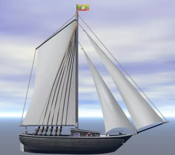 Small Boat With Sail On Sea 3d model Small Boat With Sail On Sea 3d model