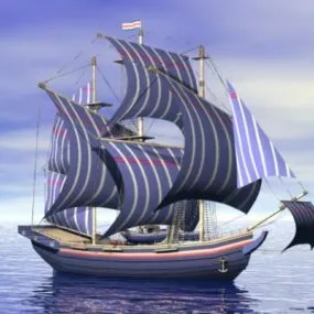 Vintage Sailing Boat Wooden Ship 3d model