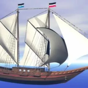 Wood Sailing Boat Vintage Style 3d model