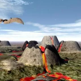 Volcano Terrain With Lava River 3d model
