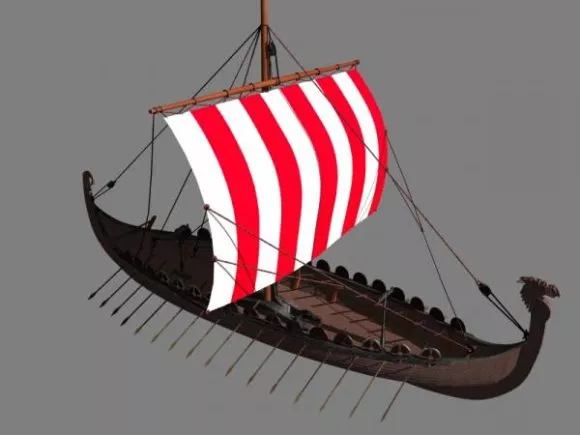 Boat With Green Sail 3d model