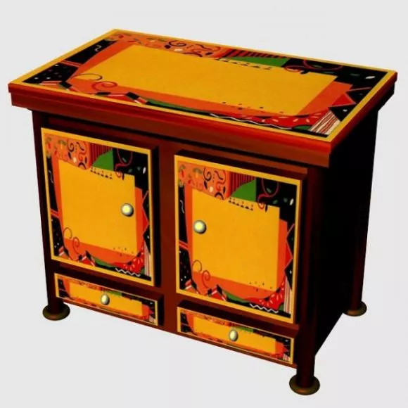 Simple Iron Wooden Work Desk With Under Cabinet 3d model