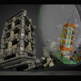 Damaged Building Animation Blow Bullet 3d model