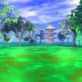 Chinese Country Landscape With Temple 3d model