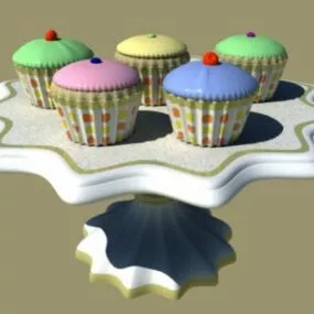 Cupcakes On Table 3d model