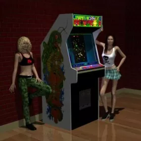 Centipede Gaming Machine And Girl Character 3d model