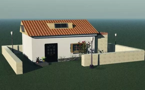 House Building On Field Architecture 3d model