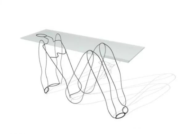 Round Desk Furniture With Teapot 3d model