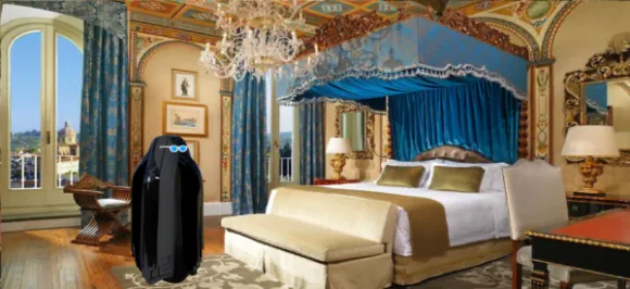 Hotel Bed With Leather Tufted Backwall 3d model