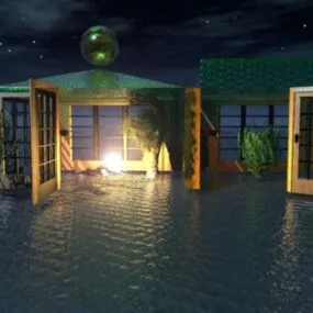 Flood House With Door And Water 3d model