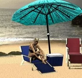 Girl At The Beach Scene 3d model