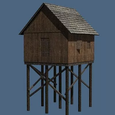 Abandoned House With Tree 3d model
