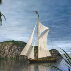 White Sailing Boat 3d model