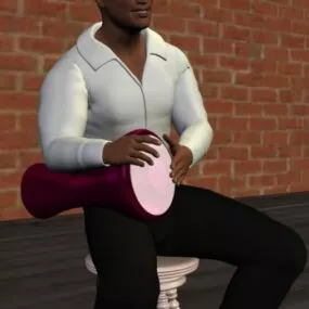 Traditional Drum With Man Character 3d model