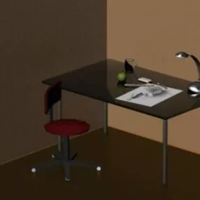 Drawing Table With Chair And Lamp 3d model