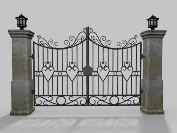 Gate Fence With Concrete Column 3d model