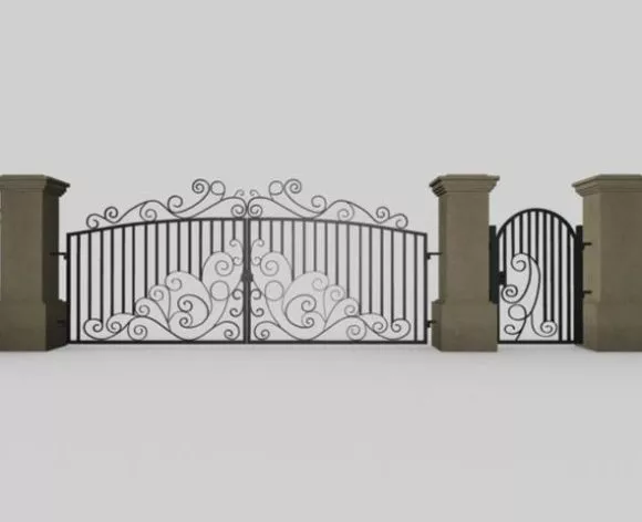 Gate Fence With Concrete Column 3d model