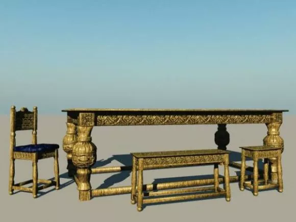 Counter Table With Bar Stool 3d model