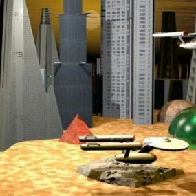 Future City With Spaceship 3d model