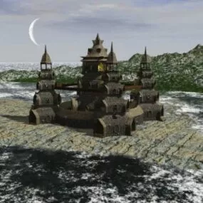 Fantasy Black Rock Temple Building 3d model
