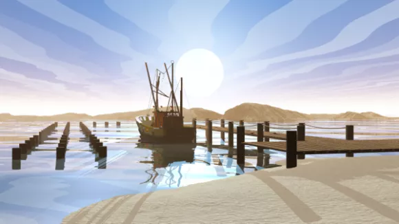 Wood Sailing Boat With Flag 3d model
