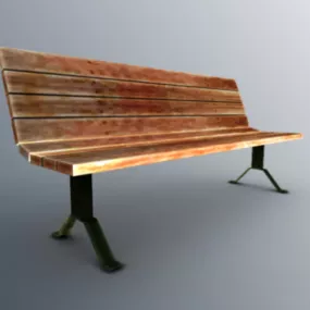 Street Bench Wood Bar Steel Leg 3d model