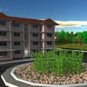 Apartment Building With Landscape 3d model
