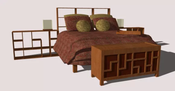 Double Bed With Curved Back And Pillows 3d model