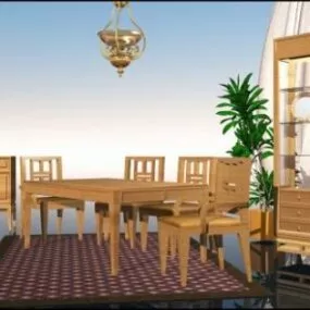 Outdoor Wood Dining Table Chair 3d model