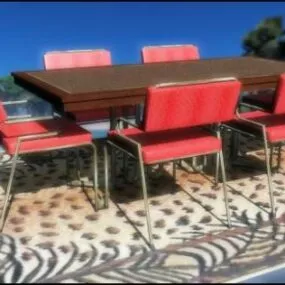 Furniture Dining Table And Red Chairs 3d model
