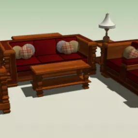 Vintage Wood Furniture Of Living Room 3d model