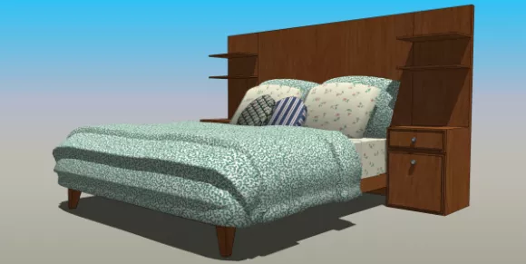 Double Bed With Upholstered Back 3d model