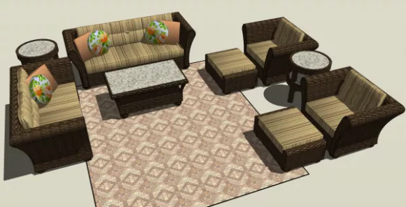 Set Of Realistic Sofa On Rug With Round Coffee Table 3d model