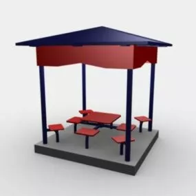 Gazebo With Bench Chair 3d model