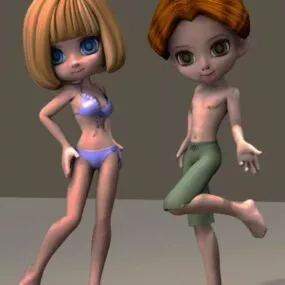Little Girls Cartoon Character 3d model