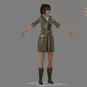 Young School Girl Character In Dress 3d model