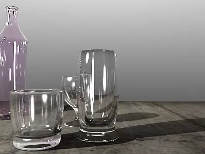 Glass Bottles On Table With Table Cloth 3d model
