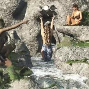 Bikini Girls Character At The Fountain 3d model