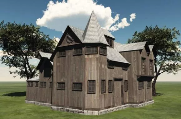 Urban Wooden House With Two Chimney 3d model