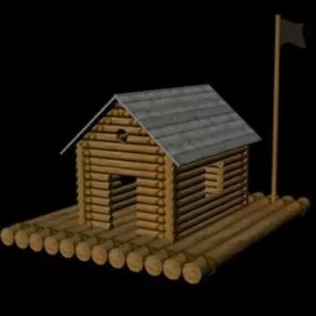 Log House On River 3d model