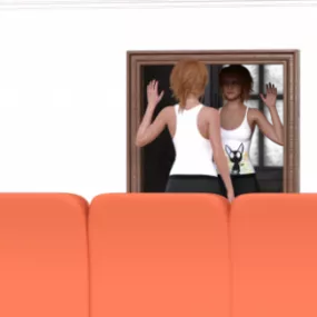 Mirror With The Girl And Sofa 3d model