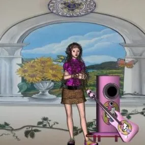Girl With Hello Kitty Toy 3d model