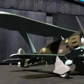 Vintage Fighter Aircraft Henschel Hs123 3d model