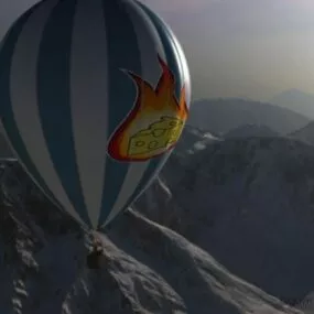 Hot Air Balloon Flying On Mountain 3d model