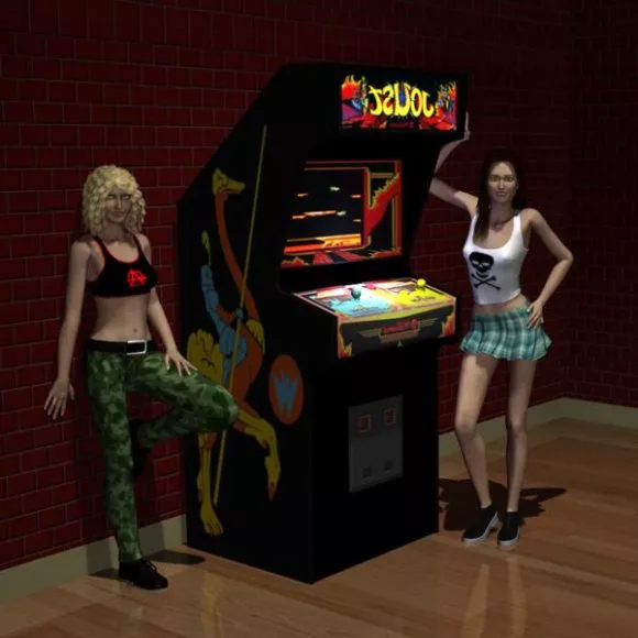 Two Female Character With Game Machine 3d model Two Female Character With Game Machine 3d model