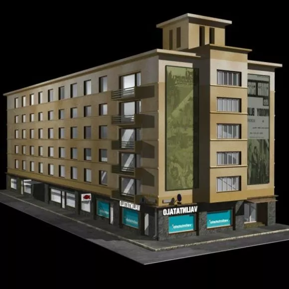 Apartment Building With Landscape 3d model