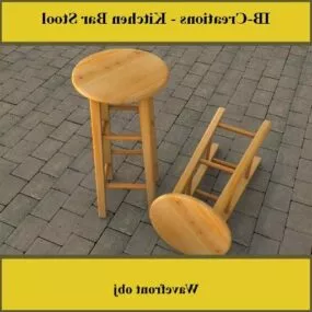 Wooden Kitchen Bar Stool Furniture 3d model