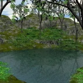 Lake Landscape With Tree 3d model